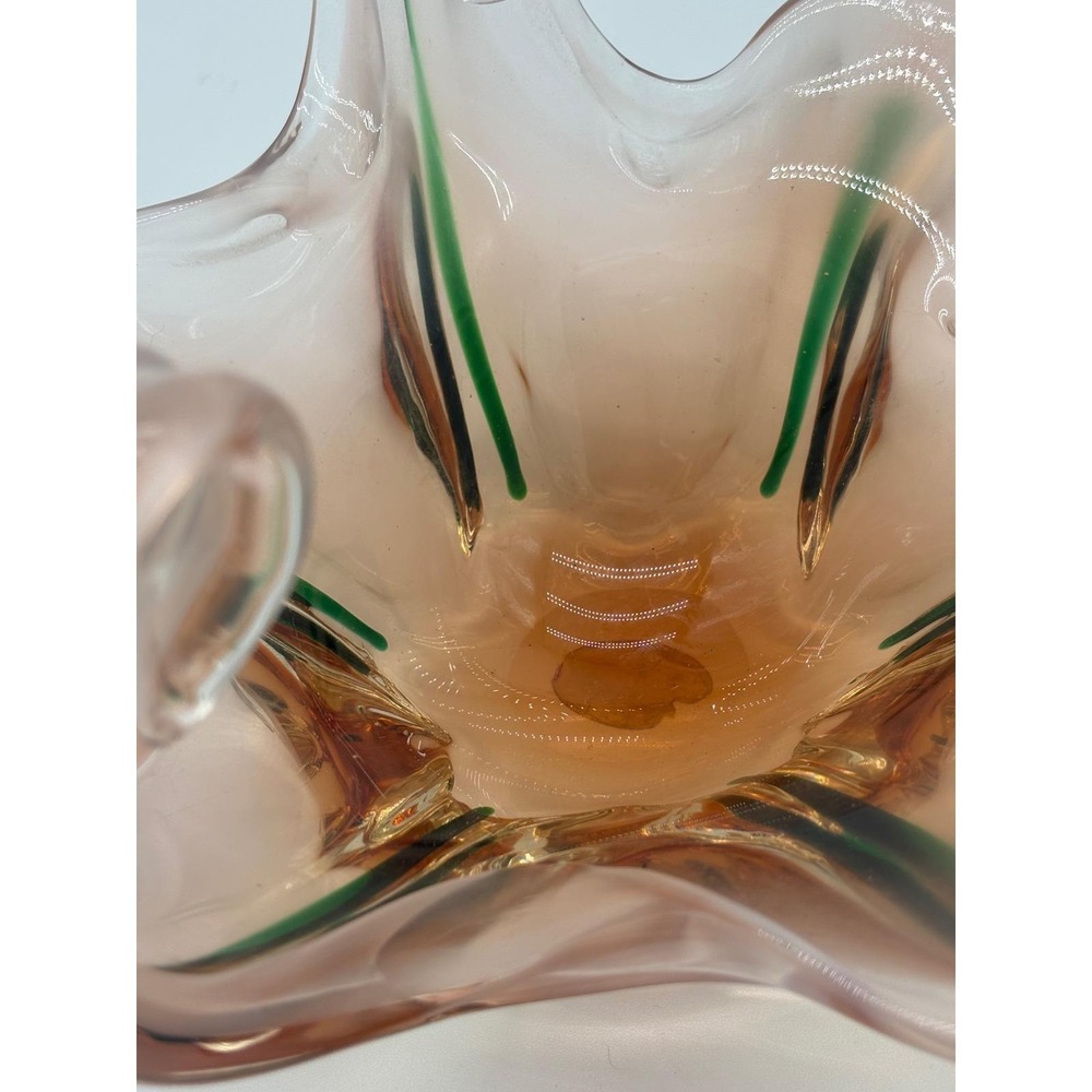 Vintage Murano Art Glass Amber Centerpiece Bowl Jordan Imports Label Italy V8 - Picture 9 of 10